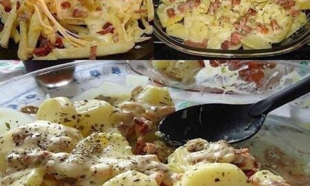 Batatas gratinadas com bacon